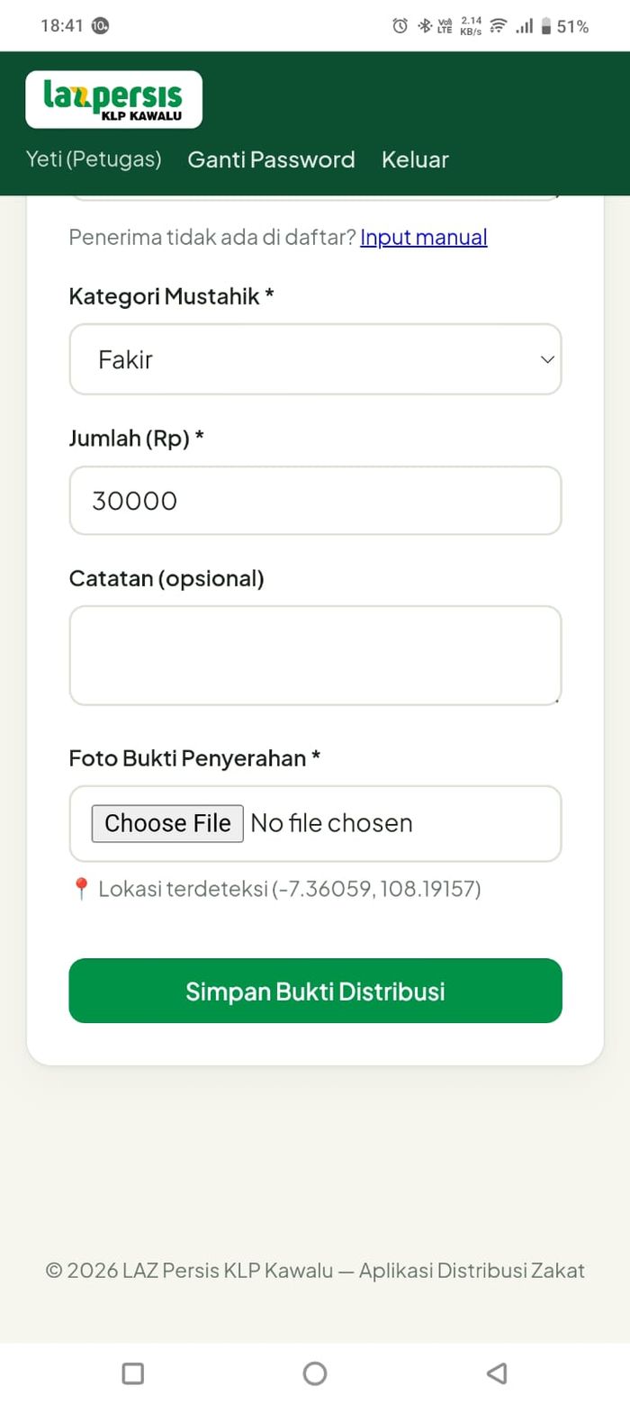 Form input petugas lapangan di HP